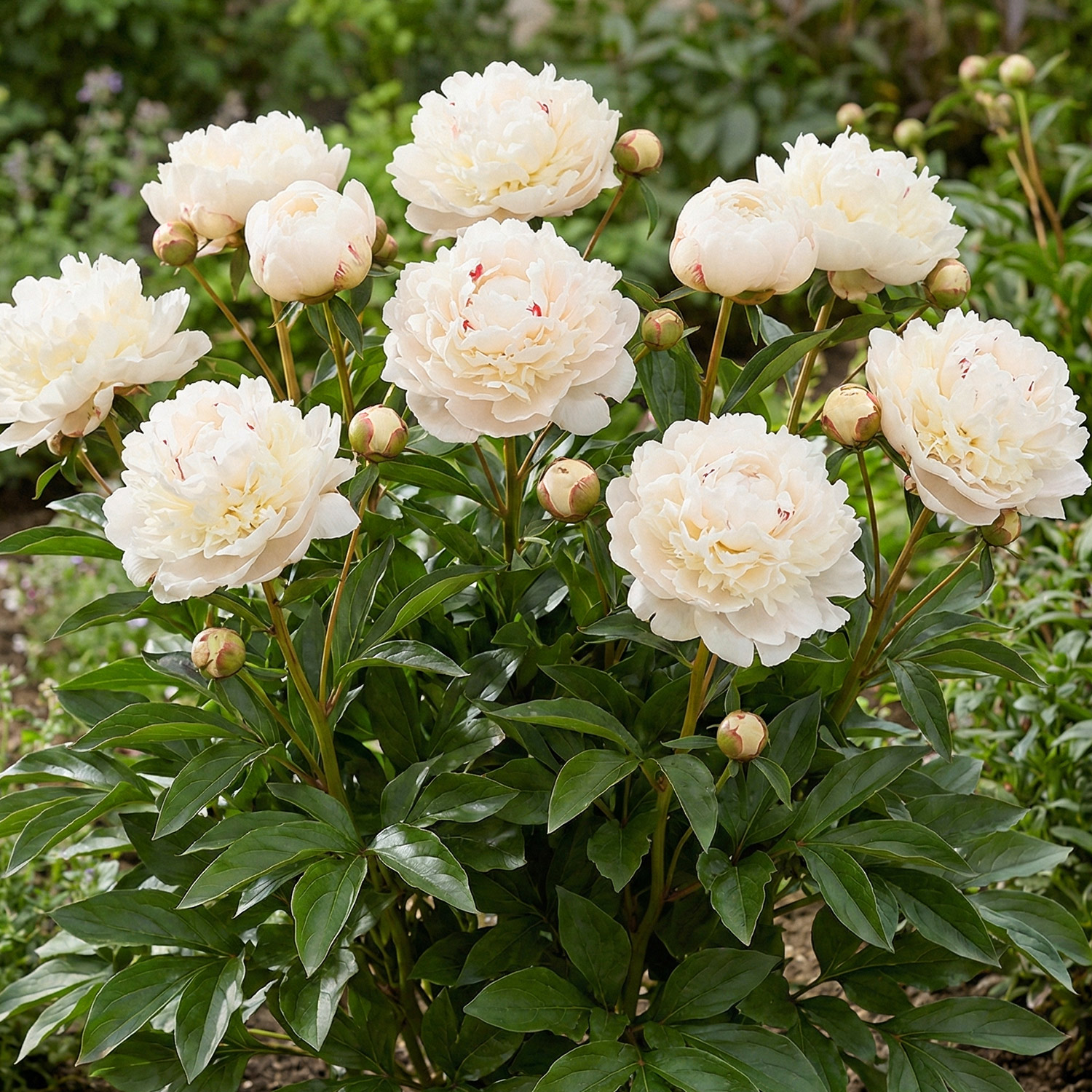 Kategorie <b>Stauden </b> - Asiatische Edel-Pfingstrose 'Festiva Maxima' Lieferform: Im 14 cm Topf - Paeonia lactiflora 'Festiva Maxima'