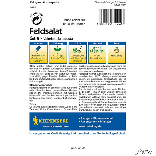 Feldsalat 'Gala' Powersaat Lieferform: Portionssaatgut
