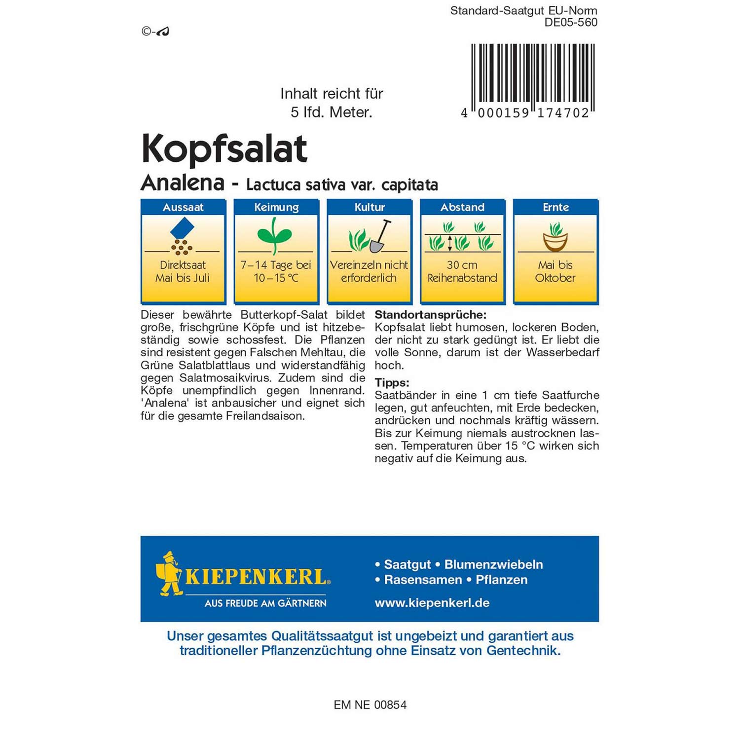 Kategorie <b>Gemüse-Samen </b> - Kopfsalat 'Analena' Lieferform: Saatband - Lactuca sativa var. capitata