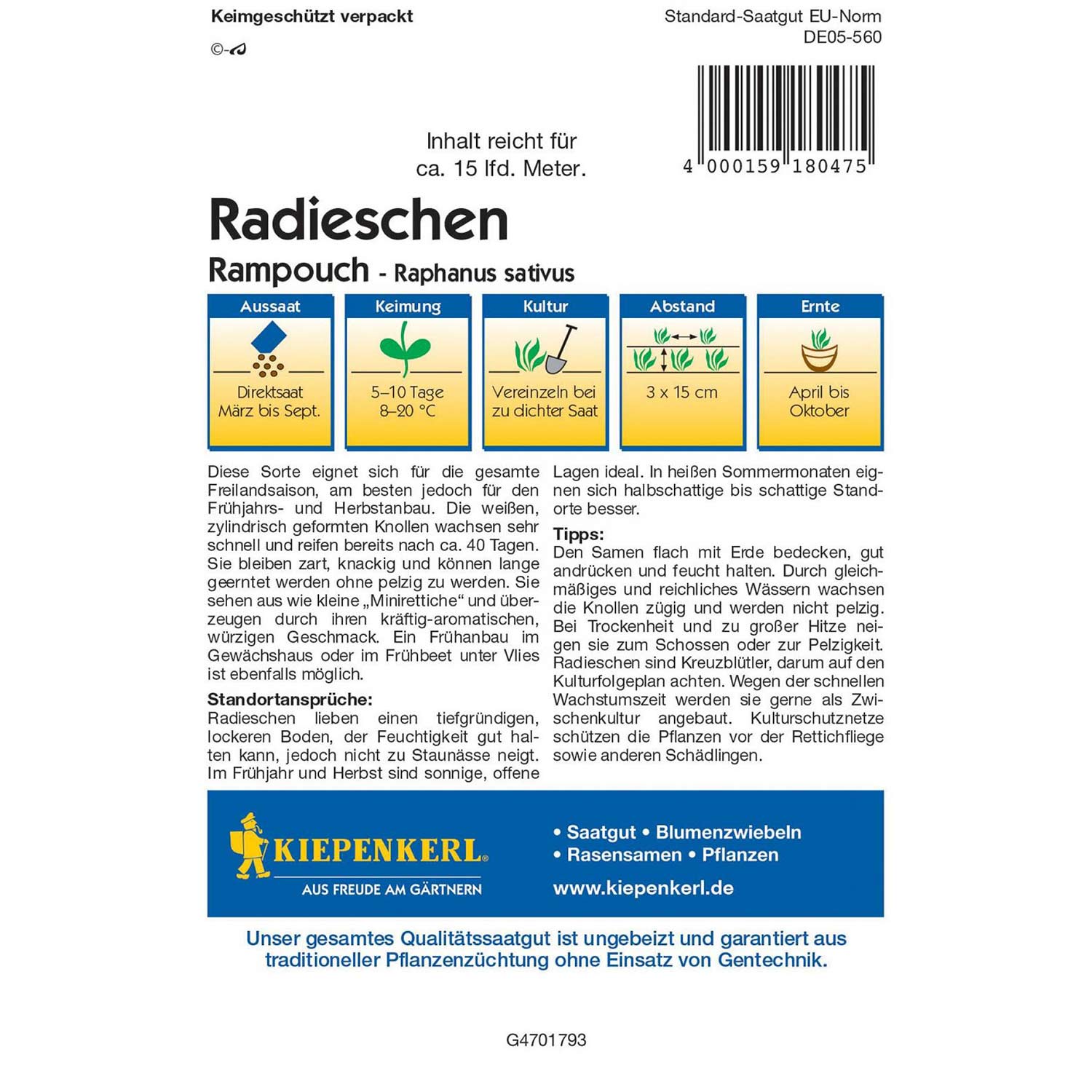 Radieschen 'Rampouch' Lieferform: Portionssaatgut
